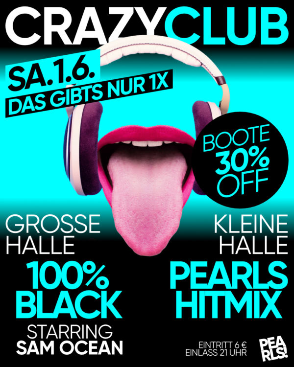 Sa.1.6.24 CRAZY CLUB _____________ Heute spielen wir verkehrte Welt und stellen den Club auf den Kopf. ❌ GROSSE Halle ❌ 100% Black Music mit DJ SAM OCEAN ❌ KLEINE Halle ❌ PEARLS HITMIX ❌❌❌❌❌❌ 🤜 ALLE BOOTE 30% OFF ❌❌❌❌❌❌ _____________ 🔥🔥🔥🔥🔥 ▶ Floor 1: 100% Black Music by DJ SAM OCEAN ▶ Floor 2: Pearls Hitmix 🔥🔥🔥🔥 Einlass 21 Uhr _____________ Mit Formular ab 16 bis 4 Uhr feiern Ohne Formular ab 16 bis 0 Uhr feiern _____________ NUR Abendkasse - Ticket 6€ _____________ Club PEARLS Nabburg Schlörstraße 1A 92507 Nabburg