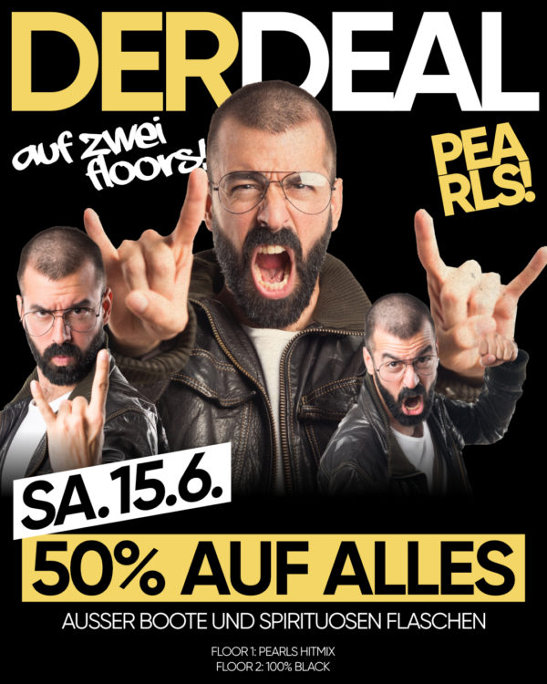Sa.15.6.24 🔥 DER DEAL 🔥 50% auf ALLES _____________ 🤜 50% auf ALLES* ✅ Wirklich ALLES Und wenn wir sagen für jedes Getränk dann meinen wir das auch so! Auch Red Bull, Longdrinks oder Salitos! *Keine Boote und Spirituosen Flaschen ALLE Getränke! 25cent und 75cent Beträge werden immer auf 50cent bzw. 1€ aufgerundet _____________ 🔥🔥🔥🔥🔥 ▶ Floor 1: Pearls Hitmix by DJ MIKEY P. ▶ Floor 2: 100% Black Music by DJ JUIZE 🔥🔥🔥🔥 Einlass 21 Uhr _____________ Mit Formular ab 16 bis 4 Uhr feiern Ohne Formular ab 16 bis 0 Uhr feiern _____________ NUR Abendkasse - Ticket 6€ _____________ Club PEARLS Nabburg Schlörstraße 1A 92507 Nabburg