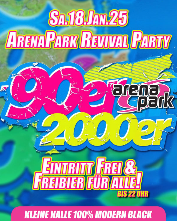 Sa.18.Januar.25 ✌️ Arena Park - Revival Party ✌️ 🚨‼️🚨‼️🚨‼️🚨‼️ Eigentlich sollte die letzte ArenaPark Revival Party die letzte sein. Aber nachdem uns endlose Nachrichten erreicht haben, daß ihr euch das unbedingt noch einmal wünscht haben wir einen Umfrage auf Facebook gemacht und das Ergebnis war mit 300 Stimmen zu 1 BITTE NOCHMAL ARENAPARK. 🚨‼️🚨‼️🚨‼️🚨‼️ Diesen Samstag freuen wir uns, euch einen ganz besonderen Wunsch erfüllen zu dürfen. Wir laden zur offiziellen ARENA PARK REVIVAL Party ein. Ein absolutes Highlight in der Original-Location mit den Original-DJ von damals. DJ Easy, der den Mittwoch im Arena Park groß gemacht hat, feiert mit euch eine unvergessliche Nacht voller Nostalgie und Mega-Hits! Die größten Hits der 80er, 90er und 2000er: Rock, Pop, Party, NDW, Dance und Black – es wird alles gespielt, denn das Motto lautet: HAUPTSACHE ARENA PARK! ⚠️❌⚠️❌⚠️ BIS 22 UHR EINTRITT FREI UND FREIBIER FÜR ALLE ⚠️❌⚠️❌⚠️ 💥 UNZÄHLIGE SÜßIGKEITEN IM RETRO-STYLE 💥 MASSEN AN KOSTENLOSEN LEUCHTSTÄBEN 💥 GIGANTISCHER KONFETTI-GLITZERSTURM 💥 SPEKTAKULÄRE CO2 SHOW 💥 KOSTENLOSE GIVEAWAYS ❌❌❌❌❌❌ ▶ Floor 1: Ultimate ArenaPark Soundmix DJ Easy (ArenaPark Mittwoch Resident DJ) ❌ ▶ Floor 2: 100% MODERN Black Music ❌❌❌❌❌❌ Einlass 21 Uhr _____________ Mit Formular ab 16 bis 4 Uhr feiern Ohne Formular ab 16 bis 0 Uhr feiern _____________ NUR Abendkasse - Ticket 6€ _____________ Club PEARLS Nabburg Schlörstraße 1A 92507 Nabburg