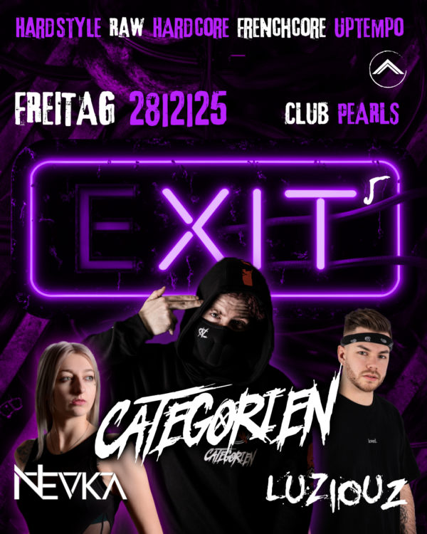 Fr.28.2.25 ⚠️☢️⛔️ eXIT 5 ⚠️☢️⛔️ HARDSTYLE ☢️ RAW ☢️ HARDCORE ☢️ FRENCHCORE ☢️ UPTEMPO Starring 🚨 DJ CategorieN 🚨 DJane Nevka 🚨 DJ Luziouz ⚠️☢️⛔️ Einlass 22 Uhr _____________ Mit Formular ab 16 bis 4 Uhr feiern Ohne Formular ab 16 bis 0 Uhr feiern _____________ NUR Abendkasse - Ticket 8€ _____________ Club PEARLS Nabburg Schlörstraße 1A 92507 Nabburg