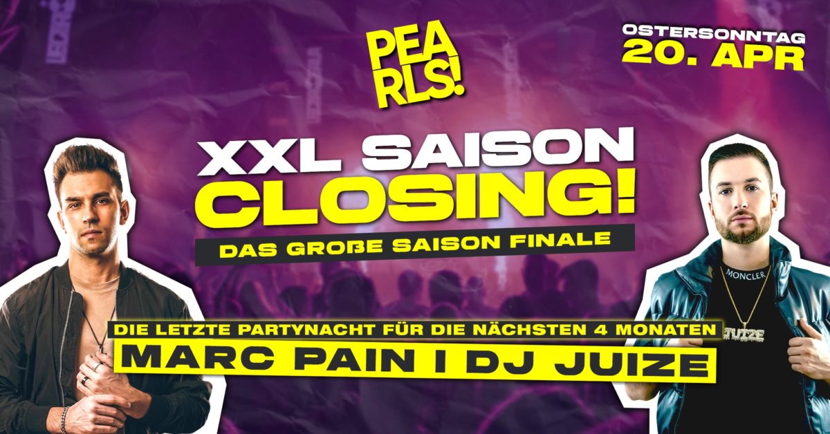 🔥 XXL SAISON CLOSING PARTY 🔥 Das große Finale – ein letztes Mal für die nächsten 4 Monate! Am 20.04.2025 zum Ostersonntag öffnet das Pearls Nabburg zum letzten Mal für diese Saison seine Tore – und wir machen die Nacht zum absoluten Abriss. 🎉 Nach diesem Abend verabschieden wir uns in eine 4 Monate lange Sommerpause… doch vorher feiern wir noch einmal, als gäbe es kein Morgen! 💥 🚀 DAS ERWARTET EUCH: ✅ DIE LETZTE PARTY DER SAISON (Nächste Öffnung erst im September wieder) ✅ GRATIS SHOTS für alle mit Vorverkaufsticket ✅ XXL KONFETTI GLITTERREGEN & STREAMER ✅ FREE FESTIVAL LED STICKS & GIVE AWAYS ✅ GETRÄNKEDEALS – Doppeldecker bis 22:30 Uhr! 💣 DOPPELDECKER-SPECIAL bis 22:30 Uhr (2 für 1) 🟡 Tegernseer 🍻 | Vodka Lemon 🍋 | Coca Cola 🥤 | Touchdown (Cocktail) 🍹 🔥 MUSIC – 2 FLOORS, 2 STYLES, 1 NACHT VOLLER EXTASE! 🔥 🎧 MAIN FLOOR: EDM, Techno, Charts, 90er & 2000er – 100% gute Laune garantiert! mit MARC PAIN 🎧 BLACK FLOOR: 100% Black all night long! mit DJ JUIZE ✖✖︎ TICKETS FÜR DAS GROßE FINALE ✖✖ 🎟 Vorverkauf: 7,90€ inkl. gratis Shot 🎟 Abendkasse: 10,00€ Erhältlich unter https://bit.ly/xxlsaisonclosingnabburg oder an der Abendkasse. ✖✖INFOS ✖✖ ■ Datum: Ostersonntag, 20.04.2025 ■ Einlass: ab 21:00 Uhr ■ Location: Pearls Nabburg ■ P16 mit Partyzettel 🔥 EIN LETZTES MAL VOLLGAS – SEID DABEI! 🔥