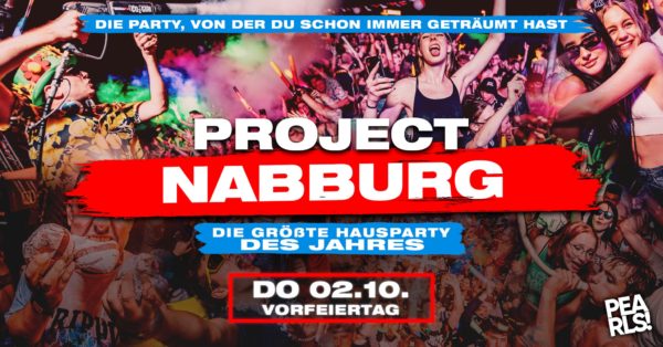 ❌ PROJECT NABBURG ❌ Sei dabei, wenn NABBURG Geschichte schreibt und erlebe eine Nacht, die du niemals vergessen wirst. Am 02. Oktober starten wir die größte Hausparty der Region im Pearls. An diesem Abend wollen wir alle Maßstäbe sprengen - wirklich alle! 🚀 PARTY REKORD Sage allen deinen Freunden Bescheid - es soll einfach jeder von dieser Party erfahren! ! ❗Es wird die größte Party des Jahres! ❗️ 🚗 NINTENDO GAMES In unserer Gaming-Lounge starten wir ein großes Mario-Kart Turnier! Auf die Gewinner warten coole Geschenke und Freigetränke. 🍕 BOCK AUF PIZZA Wir bestellen für 00:00 gratis Pizza für den ganzen Club! 👮‍♀️ POLIZEI EINSATZ Zwischen 02 Uhr und 03 Uhr ertönt für 2 Minuten die Polizeisirene und es gibt am DJ Pult gratis Shots! 👌 BESOFFEN ZU OFFEN Von Beer Pong bis zu Trichter Trinken – unsere Drunken Games sorgen für Spaß! 💯 WAS GEHT HIER AB!? An JEDER BAR gibt es gratis Süßigkeiten und Chips! 🎂 CAKE BOMBS Wer lässt sich eine Torte ins Gesicht schmeißen? ✌🏻 ONE NIGHT STAND ODER GROßE LIEBE Farbige Knicklichter zeigen, was du willst und dunkle Ecken laden zum Knutschen ein! Grün: One Night Stand - Ich bin für Alles offen! 😉 Gelb: Ich suche eher was festes - Probiere dein Glück! Rot: Vergiss es! Ich bin nur zum Feiern hier. 🤫 WENN DEINE MUTTER WÜSSTE Wir machen einen Wet-T-Shirt-Contest. Das Publikum entscheidet, wer gewinnt und ein gratis Vodka Boot bekommt! 🔥 PURE ESKALATION » Sichere dir beim DJ GRATIS KONDOME! » Wir schießen mit TEQUILA PISTOLEN rum! 🎉 NABBURG RASTET AUS! Konfetti Bomben, CO2 Eskalation, XXL Ballons & vieles mehr! ✘✘✘ MUSIC ✘✘✘ Das Special Project DJ TEAM spielt für euch das Beste vom Besten! Freut auf einen aufregenden Mix aus EDM, Charts, Techno, Black, 90er & 2000er. ✘✘✘ TICKETS ✘✘✘ unter www.pearls-nabburg.ticket.io oder an der Abendkasse! ✘✘✘ INFOS ✘✘✘ ・ Geöffnet ab 21:00 ・ Donnerstag, 02.10.2025 (Vorfeiertag) ・ Pearls Nabburg ・ P16 mit Partyzettel